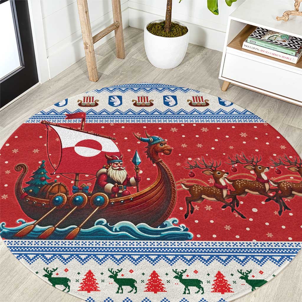 Greenland Viking Santa Christmas Round Carpet Funny Reindeer Norse Xmas - Wonder Print Shop