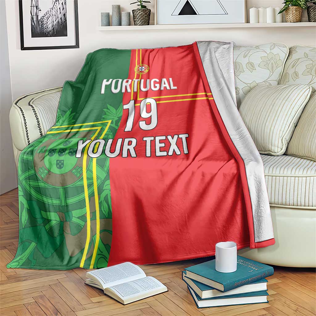 Custom Portugal Football Blanket Coat of Arms Line Art Style - Wonder Print Shop