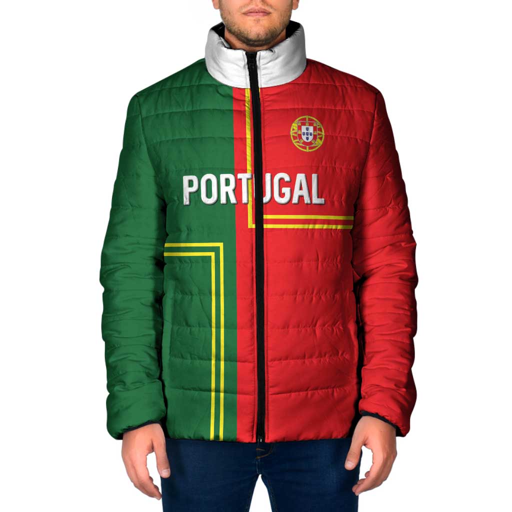 Custom Portugal Football Padded Jacket Coat of Arms Line Art Style - Wonder Print Shop