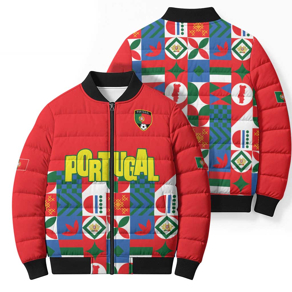 Portugal Football Bomber Puffer Jacket Patchwork National Flag Design - Wonder Print Shop