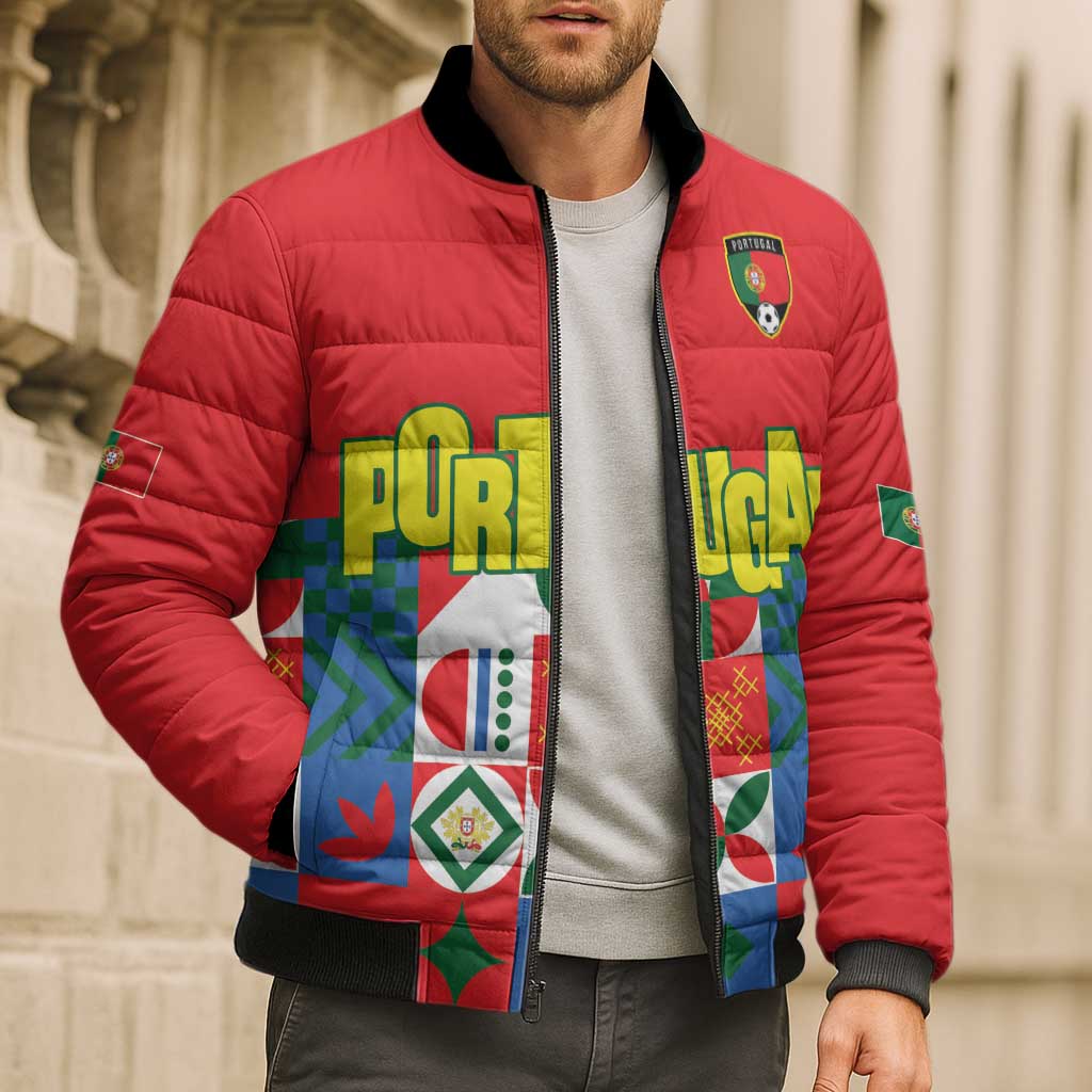 Portugal Football Bomber Puffer Jacket Patchwork National Flag Design - Wonder Print Shop