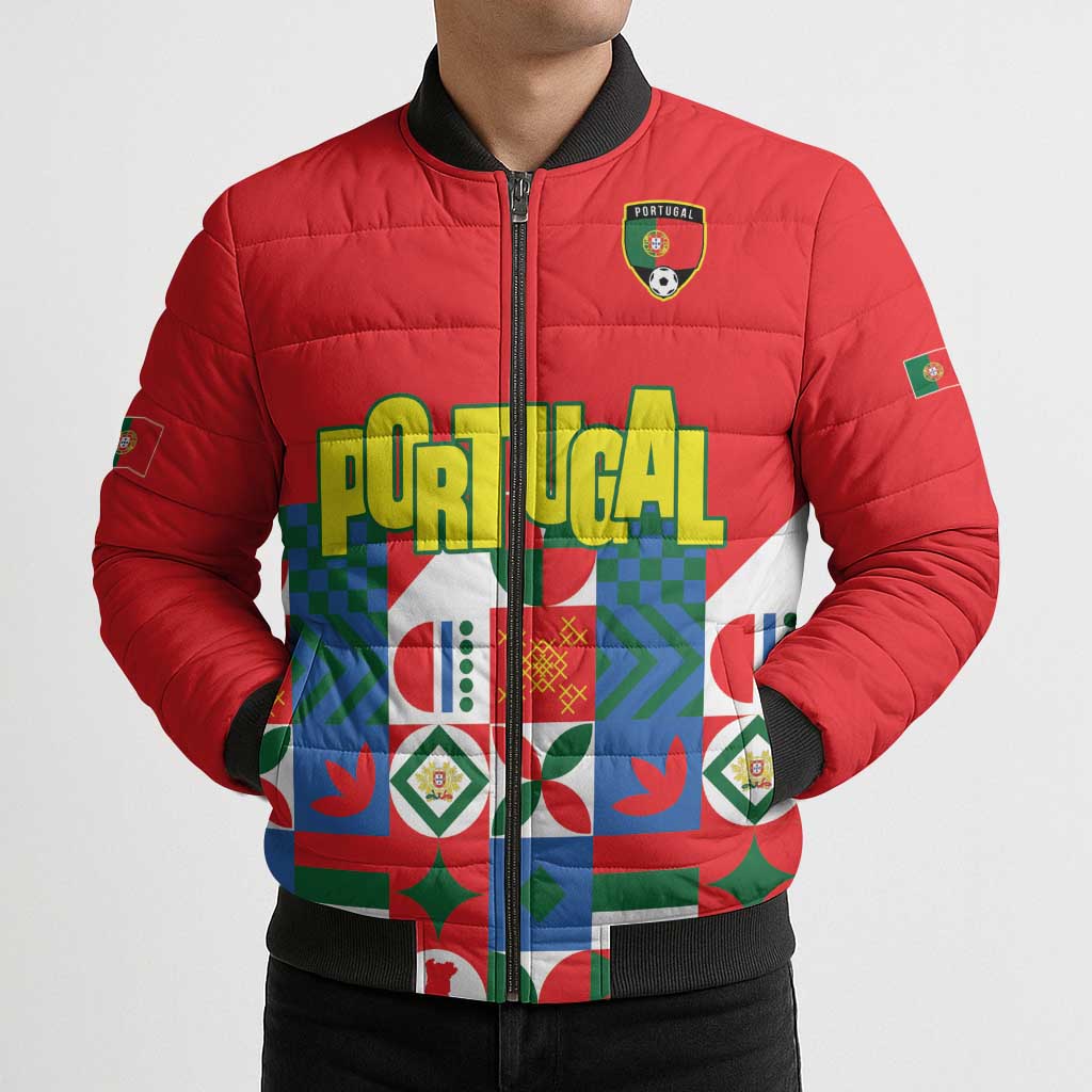 Portugal Football Bomber Puffer Jacket Patchwork National Flag Design - Wonder Print Shop