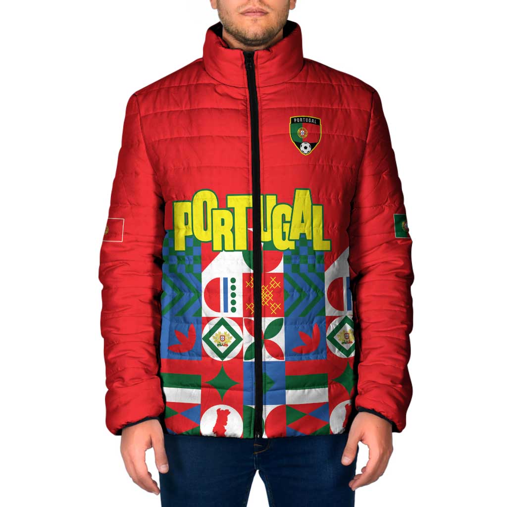 Portugal Football Padded Jacket Patchwork National Flag Design - Wonder Print Shop