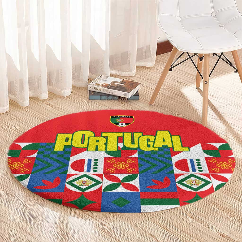 Portugal Football Round Carpet Patchwork National Flag Design - Wonder Print Shop