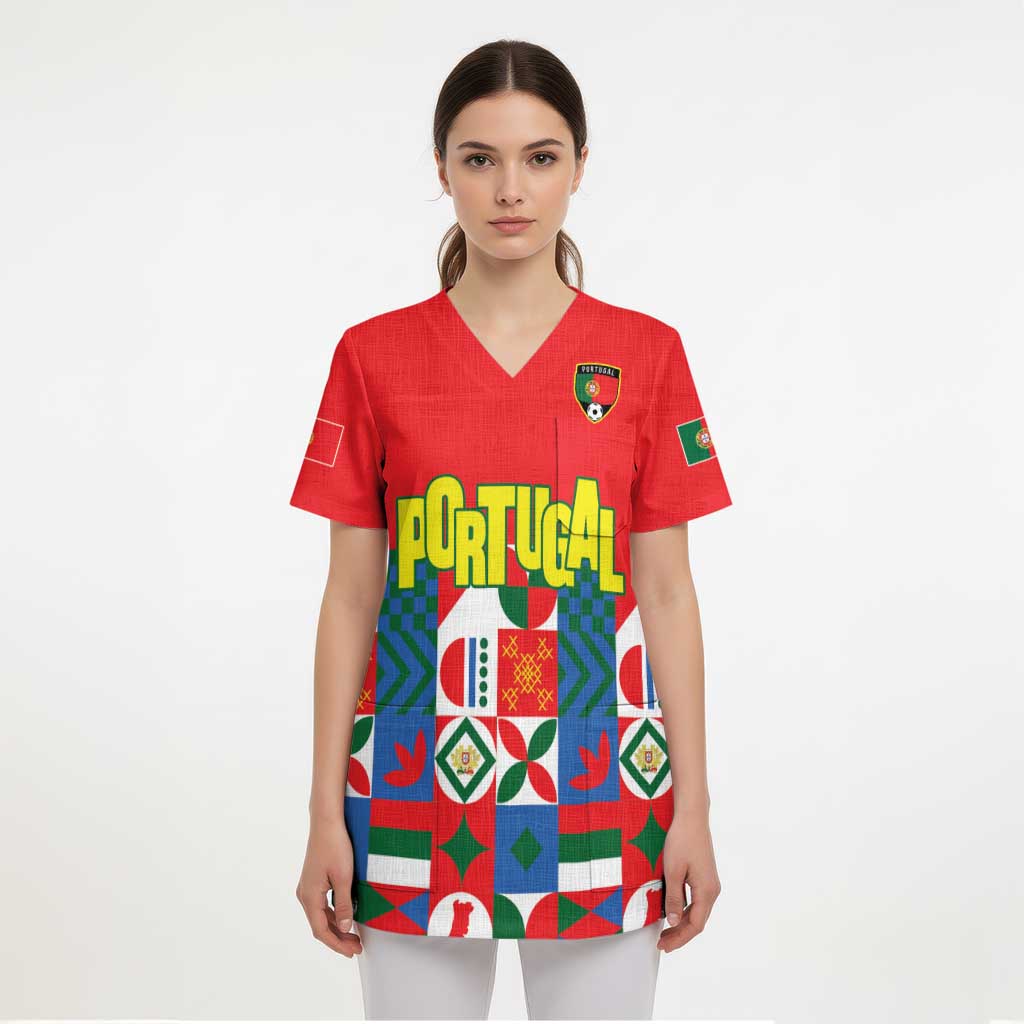 Portugal Football Scrub Top Patchwork National Flag Design - Wonder Print Shop