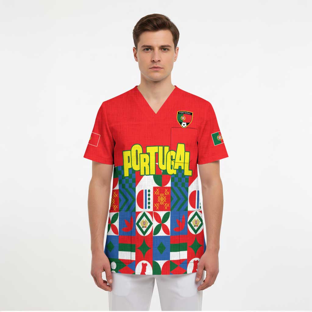 Portugal Football Scrub Top Patchwork National Flag Design - Wonder Print Shop