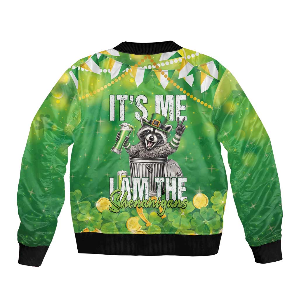 Funny Raccoon St Patrick's Day Bomber Jacket It's Me I Am the Shenanigans