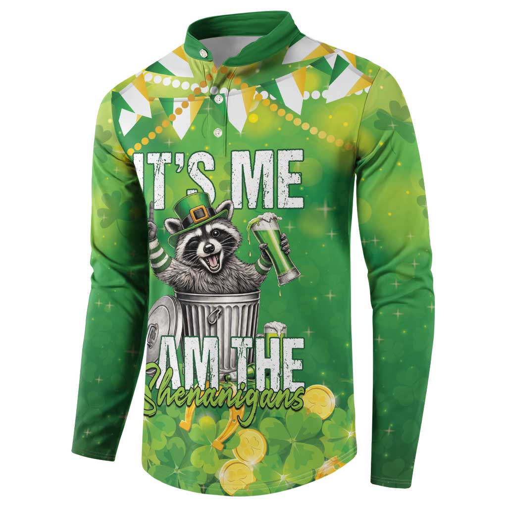 Funny Raccoon St Patrick's Day Button Sweatshirt It's Me I Am the Shenanigans