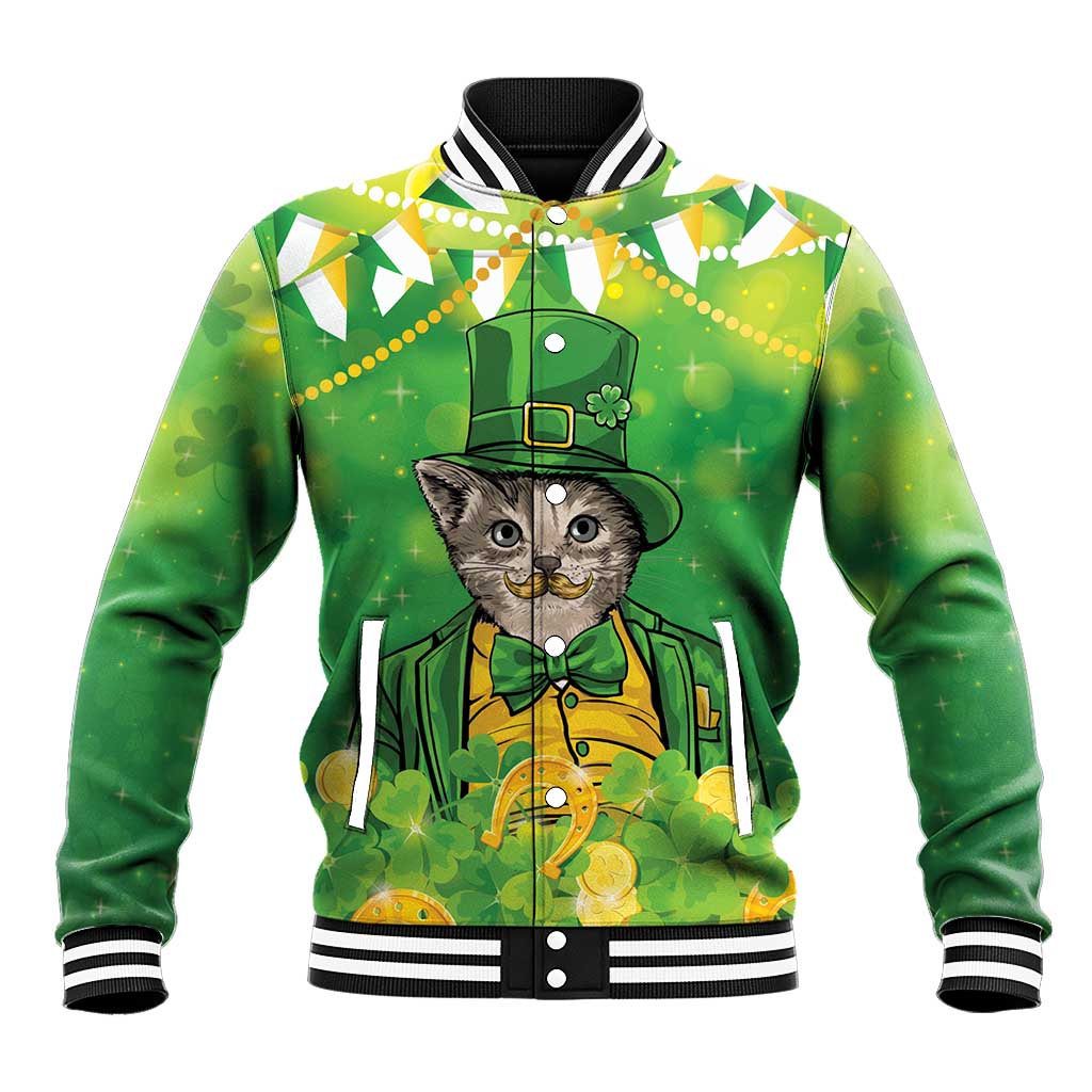 Funny Cat St Patrick's Day Baseball Jacket Irish Leprechaun Lucky Cat