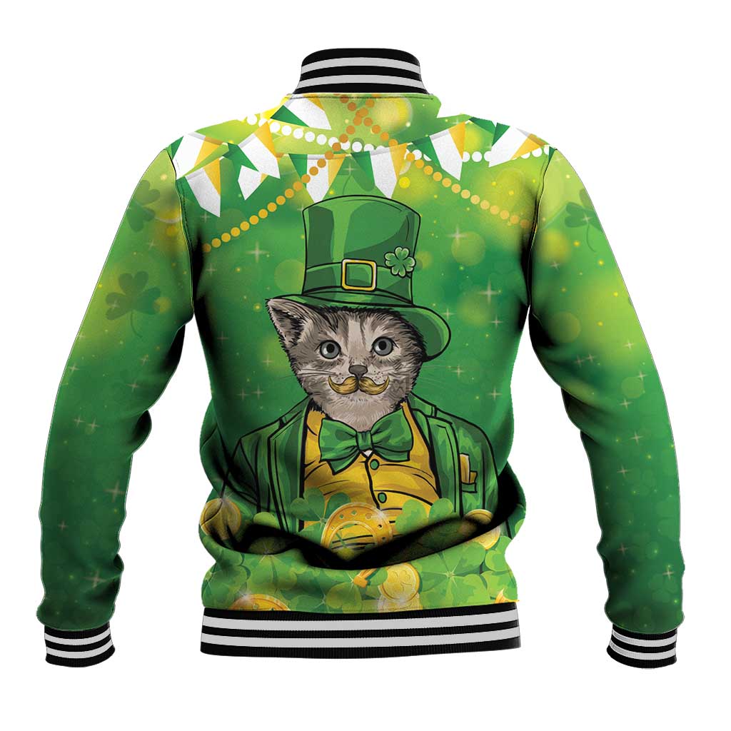 Funny Cat St Patrick's Day Baseball Jacket Irish Leprechaun Lucky Cat