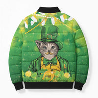 Funny Cat St Patrick's Day Bomber Puffer Jacket Irish Leprechaun Lucky Cat