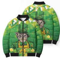 Funny Cat St Patrick's Day Bomber Puffer Jacket Irish Leprechaun Lucky Cat