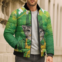 Funny Cat St Patrick's Day Bomber Puffer Jacket Irish Leprechaun Lucky Cat