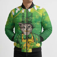 Funny Cat St Patrick's Day Bomber Puffer Jacket Irish Leprechaun Lucky Cat