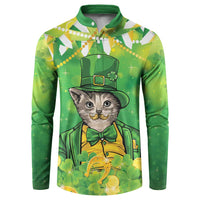 Funny Cat St Patrick's Day Button Sweatshirt Irish Leprechaun Lucky Cat
