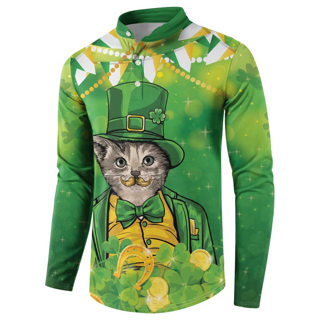 Funny Cat St Patrick's Day Button Sweatshirt Irish Leprechaun Lucky Cat
