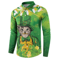 Funny Cat St Patrick's Day Button Sweatshirt Irish Leprechaun Lucky Cat