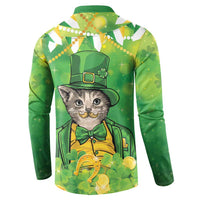 Funny Cat St Patrick's Day Button Sweatshirt Irish Leprechaun Lucky Cat