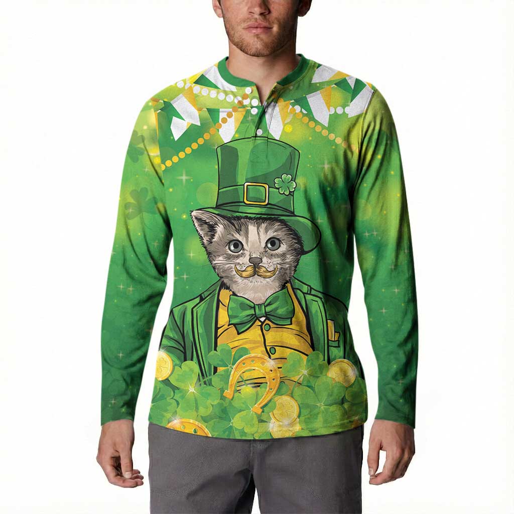 Funny Cat St Patrick's Day Button Sweatshirt Irish Leprechaun Lucky Cat
