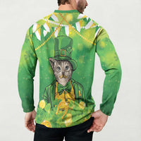 Funny Cat St Patrick's Day Button Sweatshirt Irish Leprechaun Lucky Cat