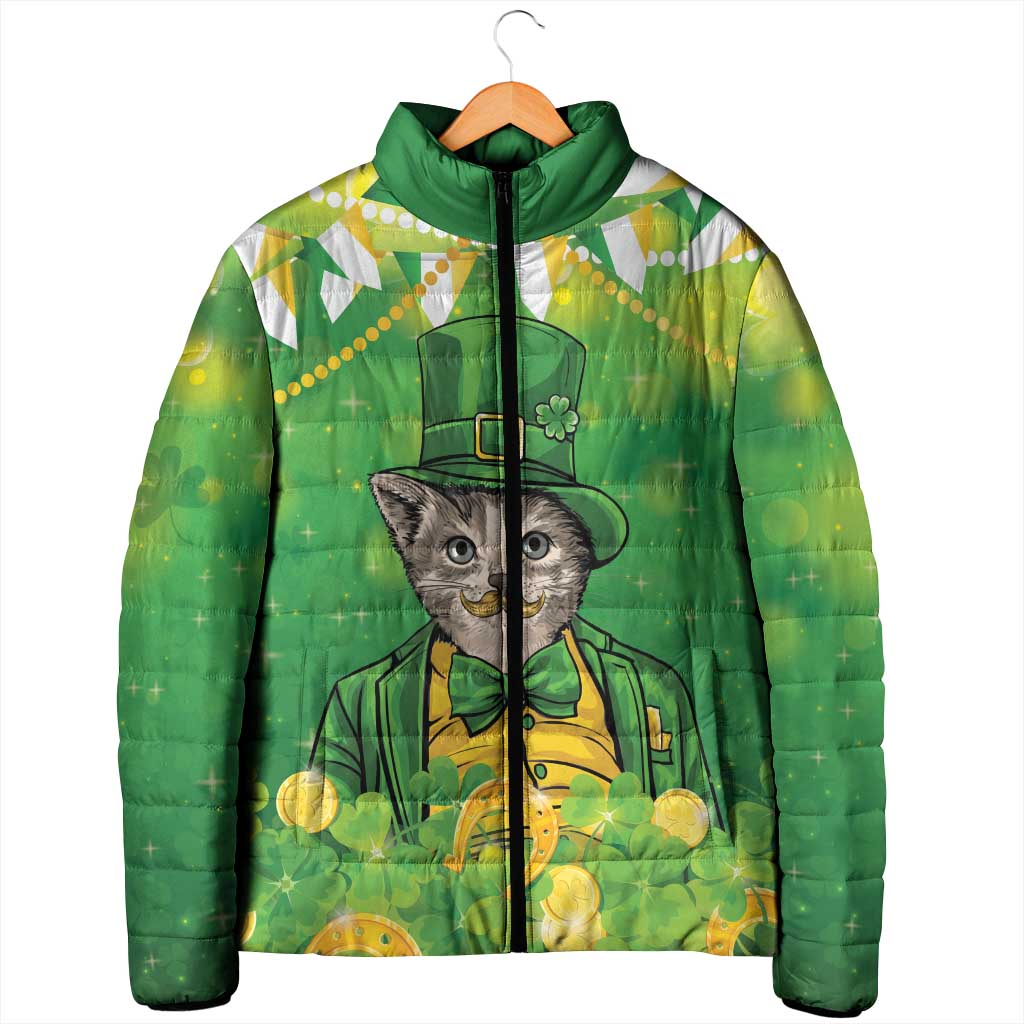 Funny Cat St Patrick's Day Padded Jacket Irish Leprechaun Lucky Cat