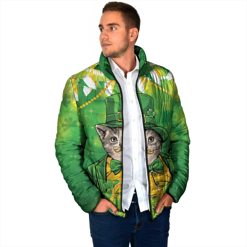 Funny Cat St Patrick's Day Padded Jacket Irish Leprechaun Lucky Cat