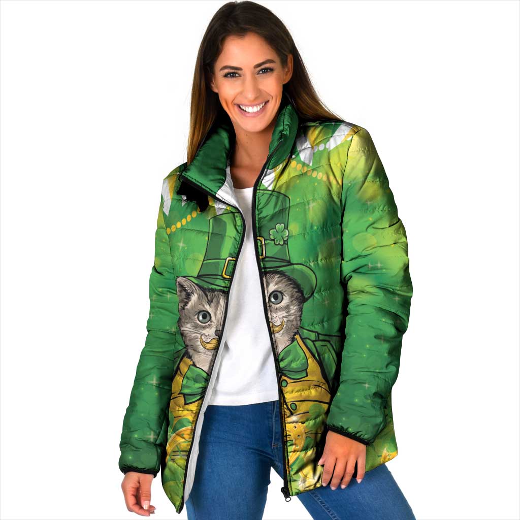 Funny Cat St Patrick's Day Padded Jacket Irish Leprechaun Lucky Cat