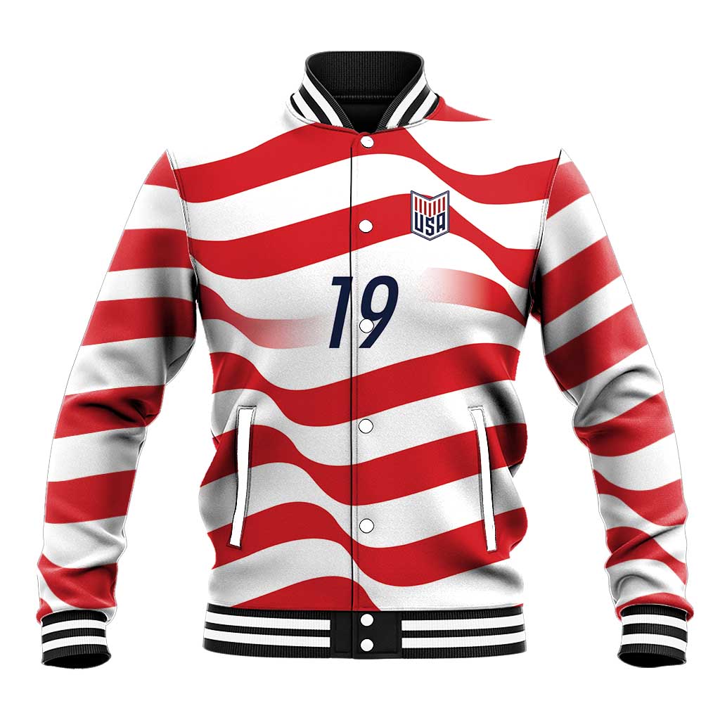 Custom World Football 2026 USA Baseball Jacket Wavy American Flag Stripes Graphic