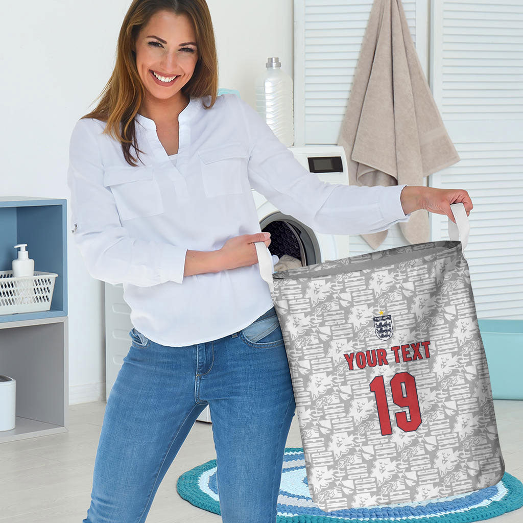 Custom World Football 2026 England Laundry Basket Three Lions Monogram White Glory