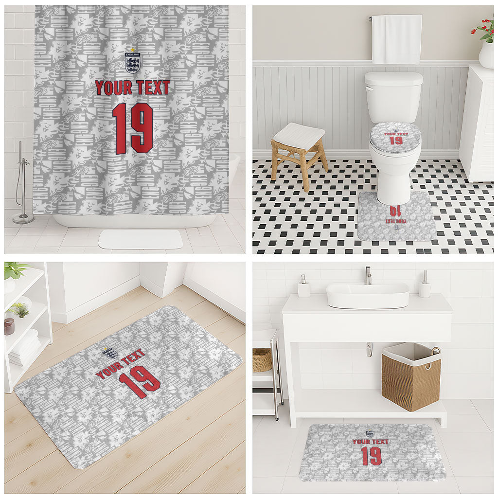 Custom World Football 2026 England Bathroom Set Three Lions Monogram White Glory