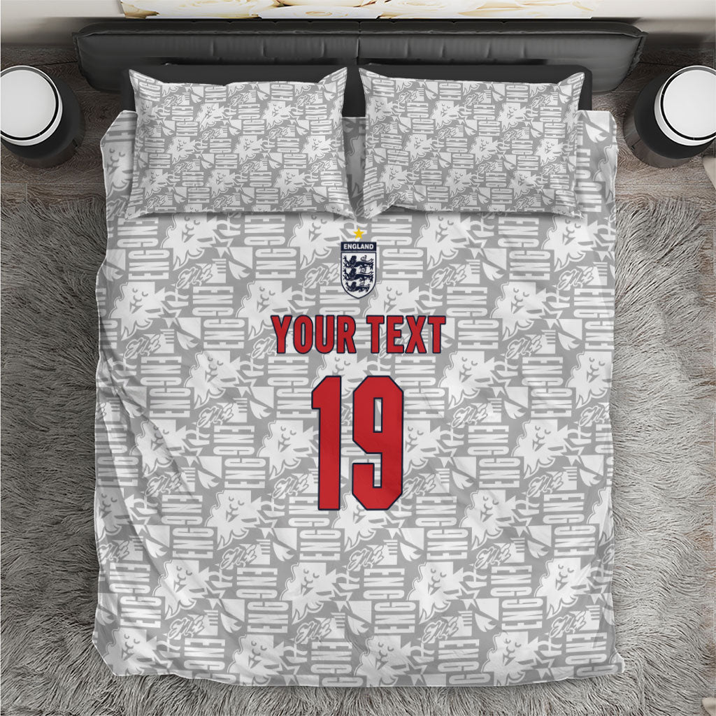 Custom World Football 2026 England Bedding Set Three Lions Monogram White Glory