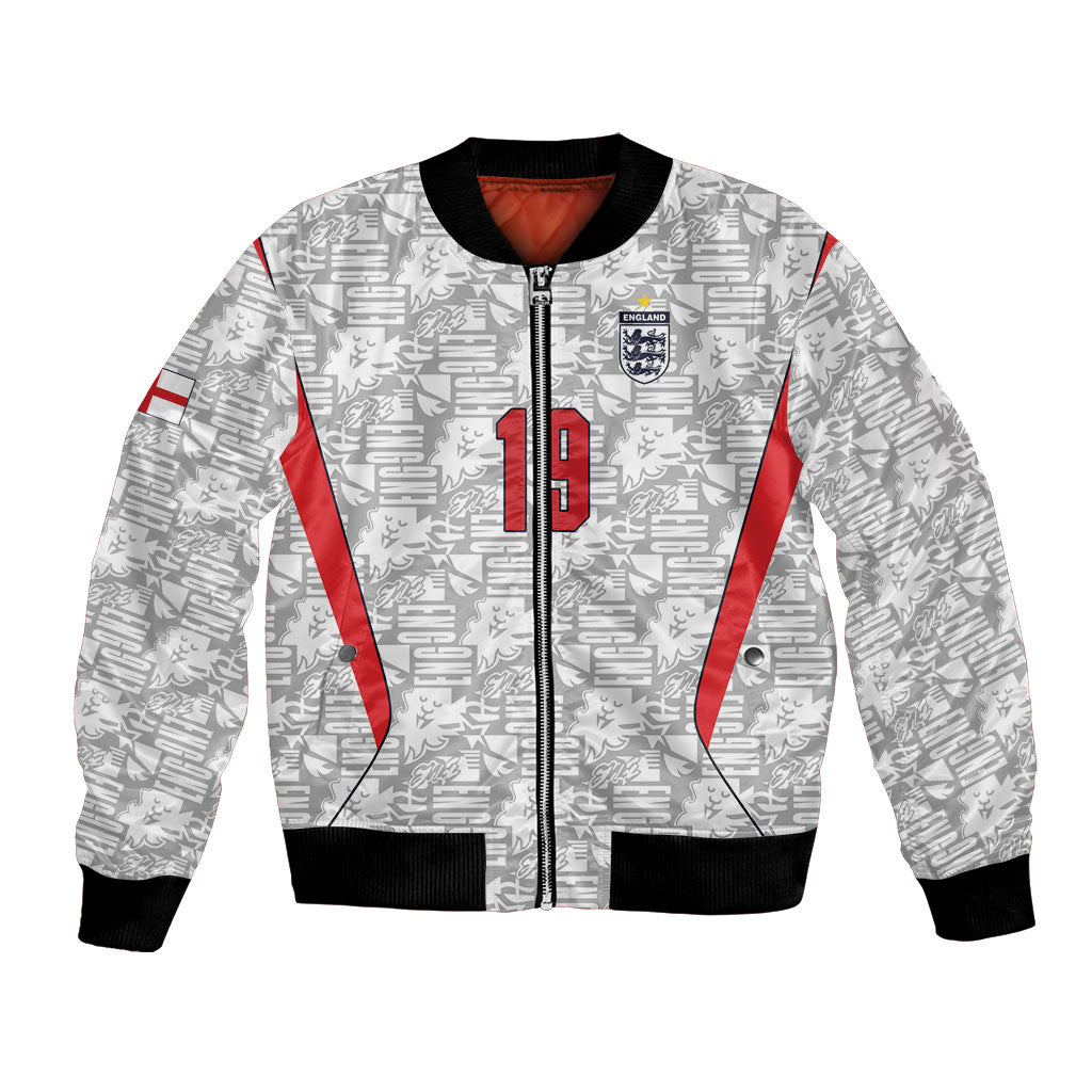 Custom World Football 2026 England Bomber Jacket Three Lions Monogram White Glory
