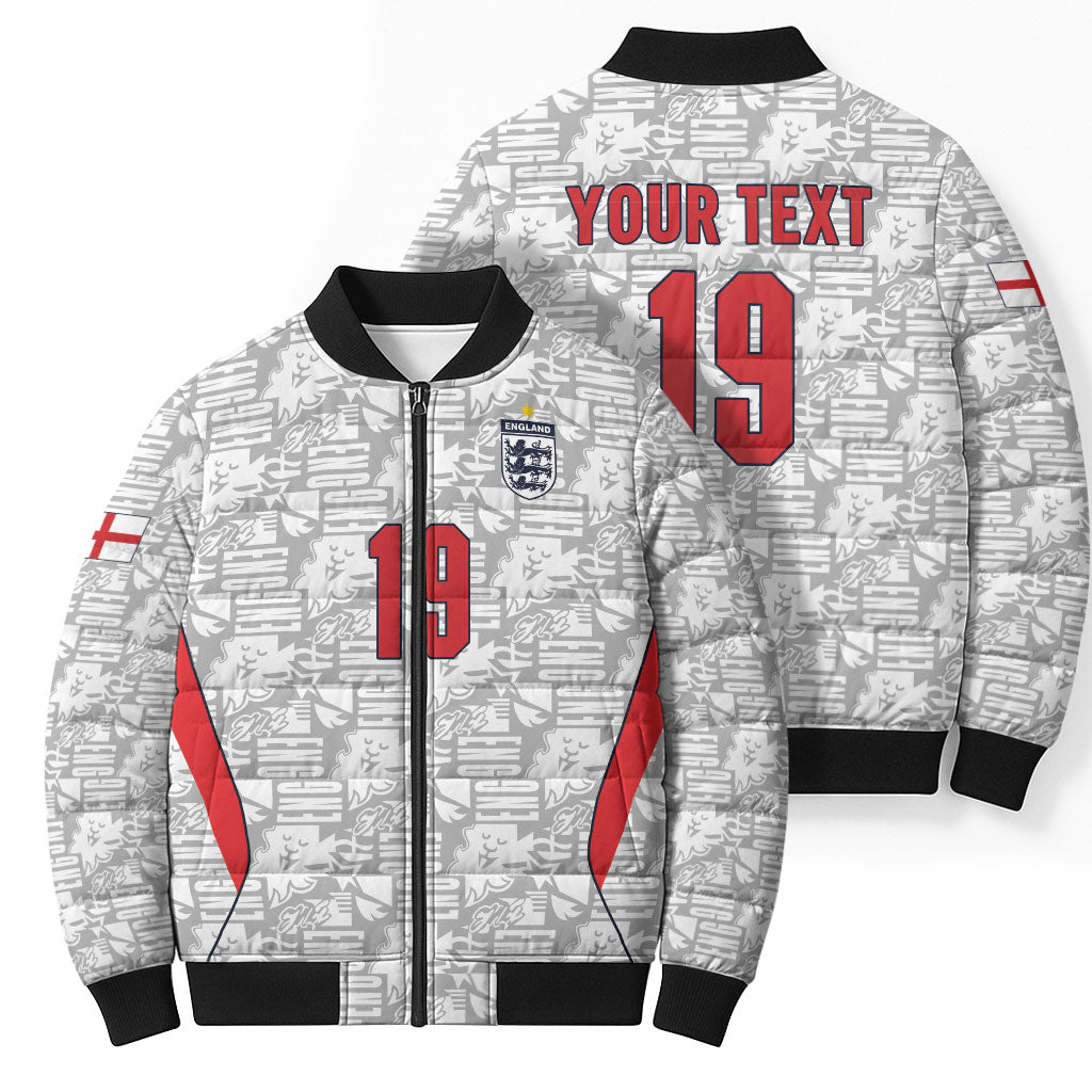 Custom World Football 2026 England Bomber Puffer Jacket Three Lions Monogram White Glory