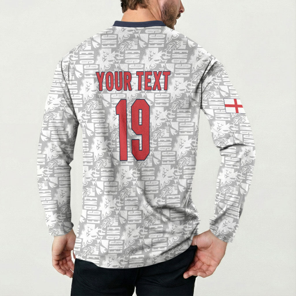Custom World Football 2026 England Button Sweatshirt Three Lions Monogram White Glory