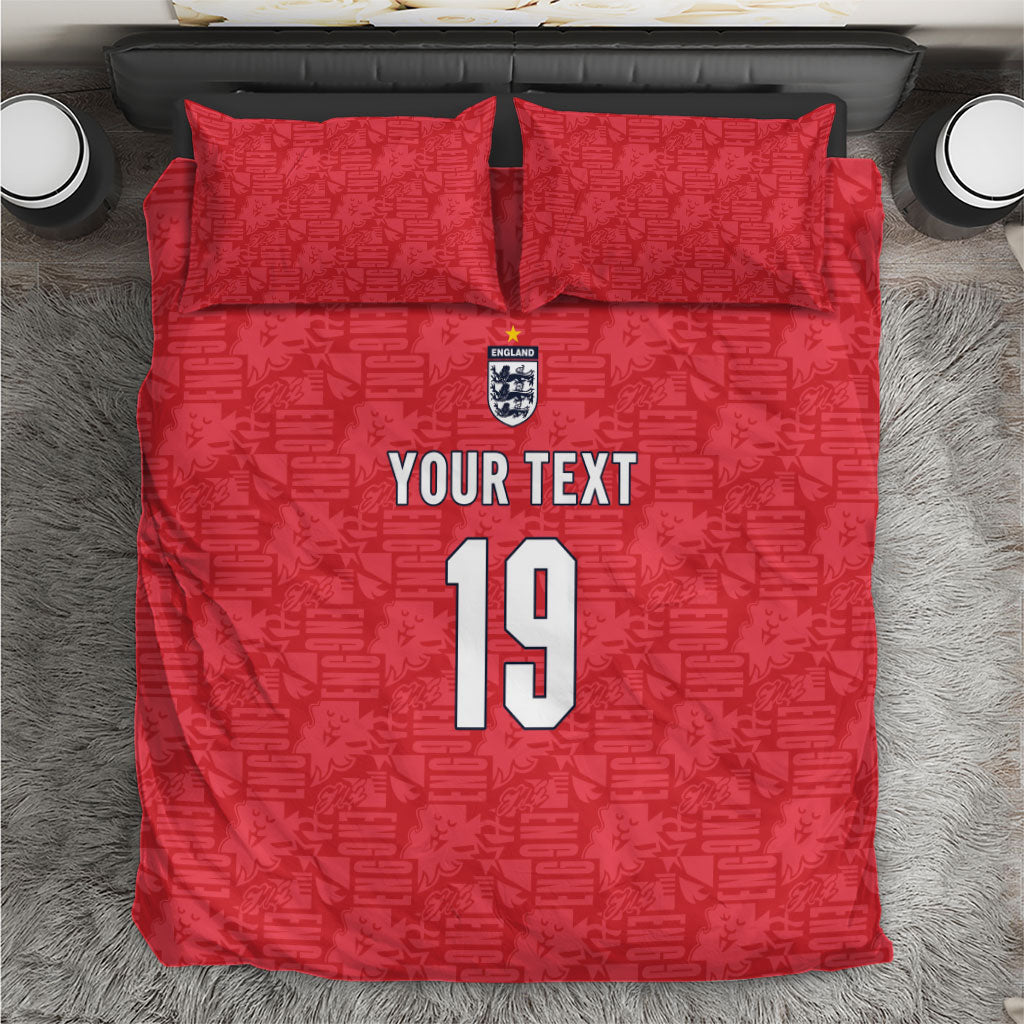 Custom World Football 2026 England Bedding Set Three Lions Monogram Red Glory