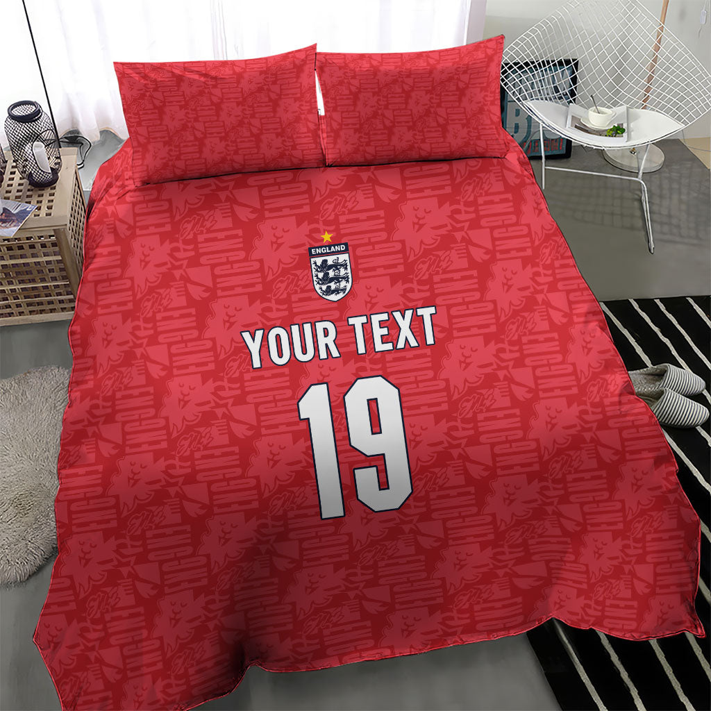 Custom World Football 2026 England Bedding Set Three Lions Monogram Red Glory