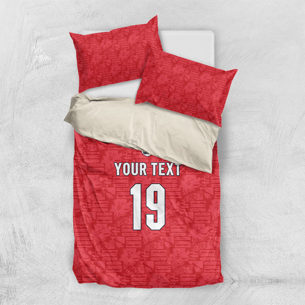 Custom World Football 2026 England Bedding Set Three Lions Monogram Red Glory