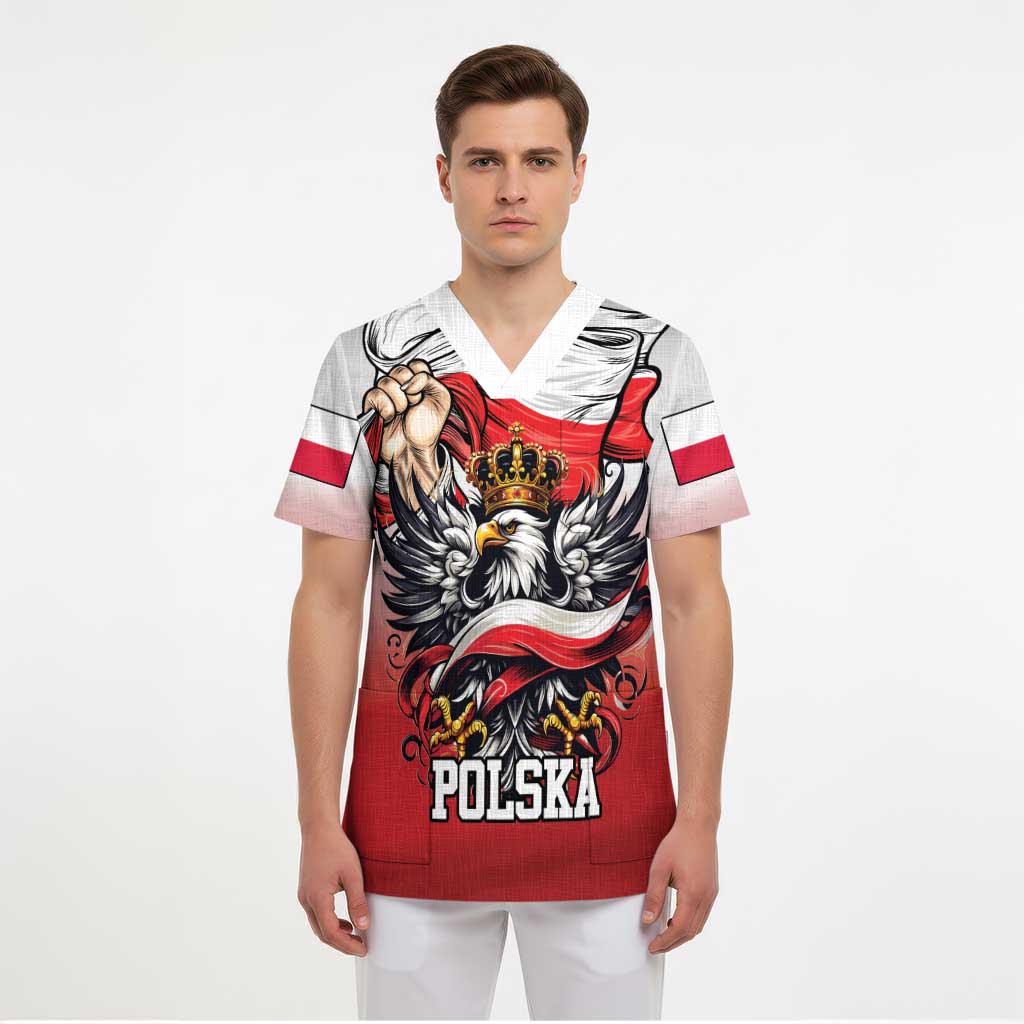 Poland Independence Day Scrub Top Polska White Eagle and Flag Style - Wonder Print Shop