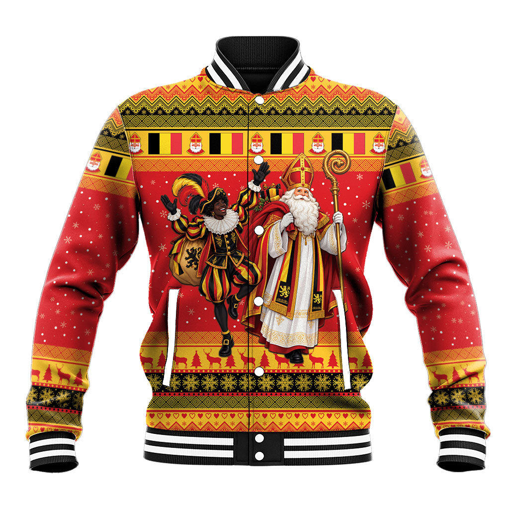 Belgium Christmas Baseball Jacket Saint Nicholas and Pere Fouettard