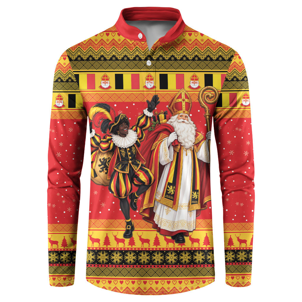 Belgium Christmas Button Sweatshirt Saint Nicholas and Pere Fouettard