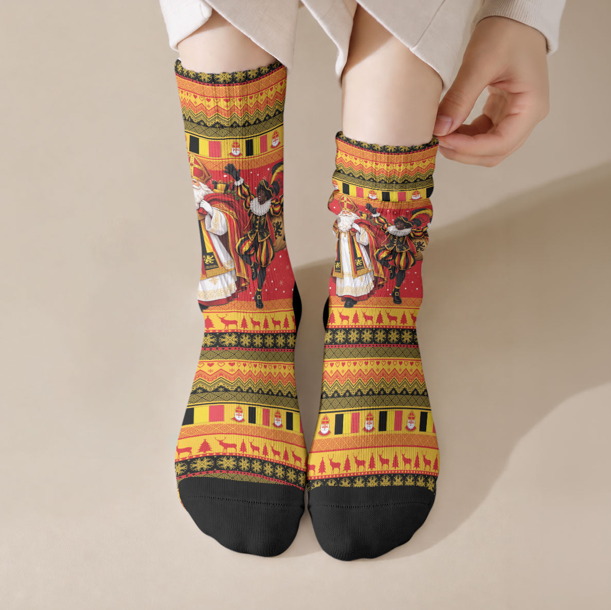 Belgium Christmas Crew Socks Saint Nicholas and Pere Fouettard