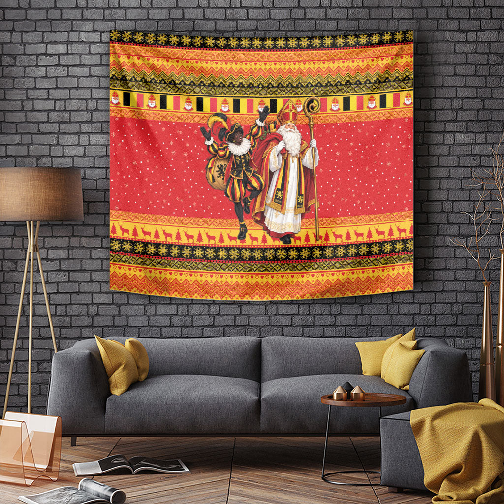 Belgium Christmas Tapestry Saint Nicholas and Pere Fouettard
