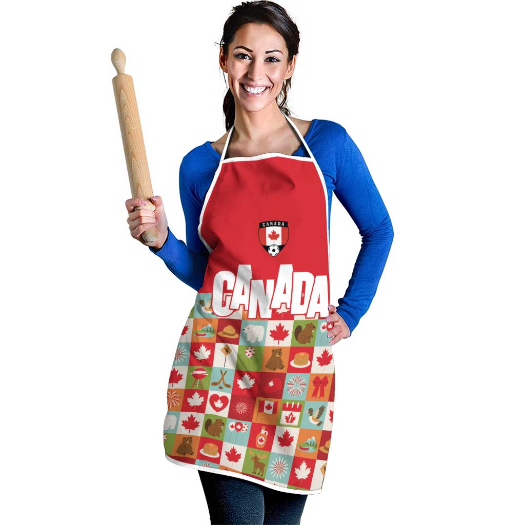 Canada Football Apron Patchwork Icons and Maple Leaf Pattern - Wonder Print Shop