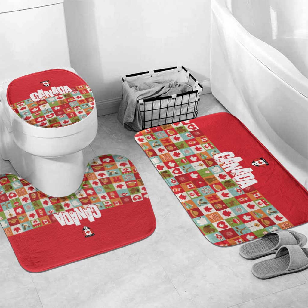 Canada Football Bathroom Set Patchwork Icons and Maple Leaf Pattern - Wonder Print Shop