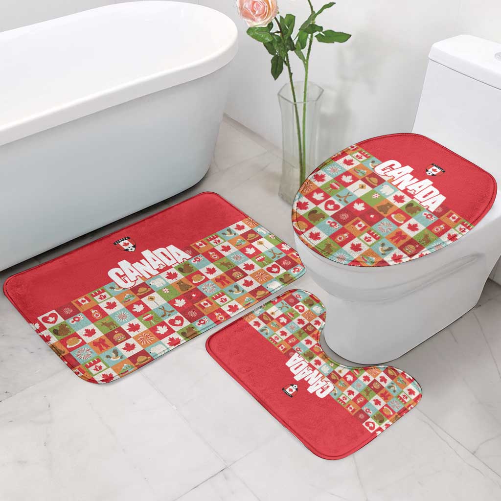 Canada Football Bathroom Set Patchwork Icons and Maple Leaf Pattern - Wonder Print Shop