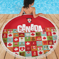 Canada Football Beach Blanket Patchwork Icons and Maple Leaf Pattern - Wonder Print Shop
