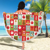Canada Football Beach Blanket Patchwork Icons and Maple Leaf Pattern - Wonder Print Shop