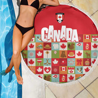 Canada Football Beach Blanket Patchwork Icons and Maple Leaf Pattern - Wonder Print Shop