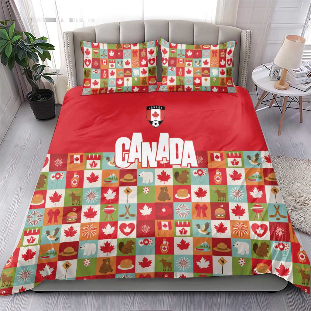 Canada Football Bedding Set Patchwork Icons and Maple Leaf Pattern - Wonder Print Shop