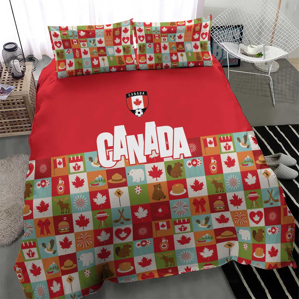 Canada Football Bedding Set Patchwork Icons and Maple Leaf Pattern - Wonder Print Shop